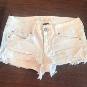 AEO Denim White Shortie Shorts